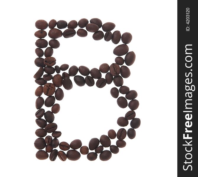 Coffee letter b, white background, isolated