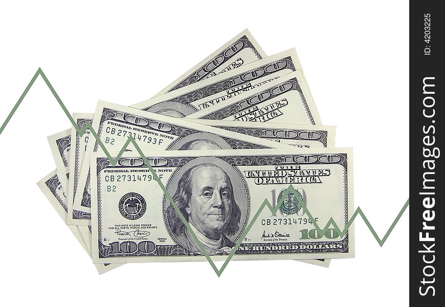 Line and dollars on a white background. Line and dollars on a white background