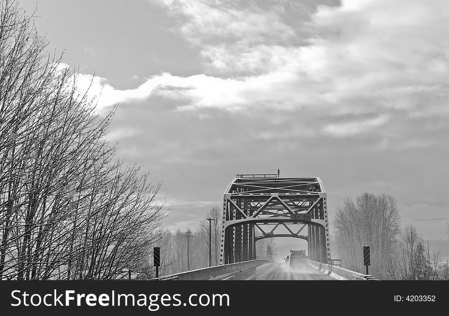 Hwy 9 south in snohomish wa in winter b&w. Hwy 9 south in snohomish wa in winter b&w