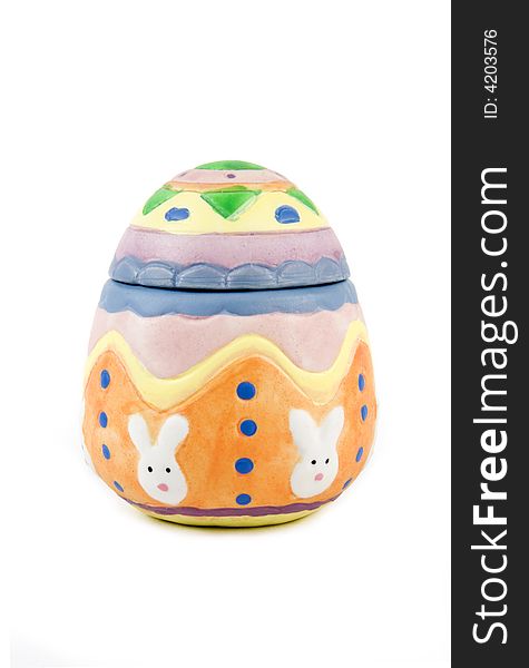 Decorative handmade easter egg on white background