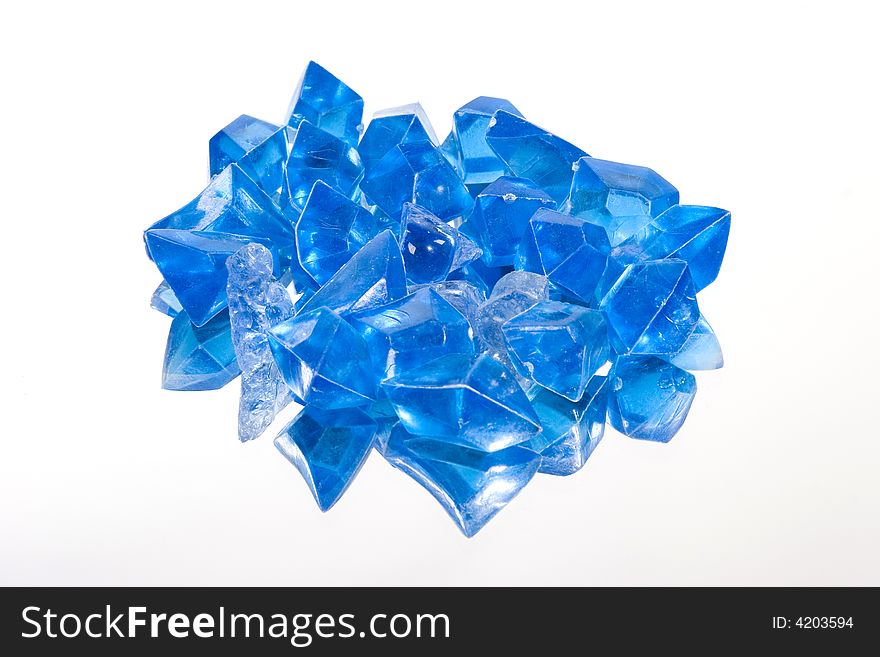 Blue crystals on a white background