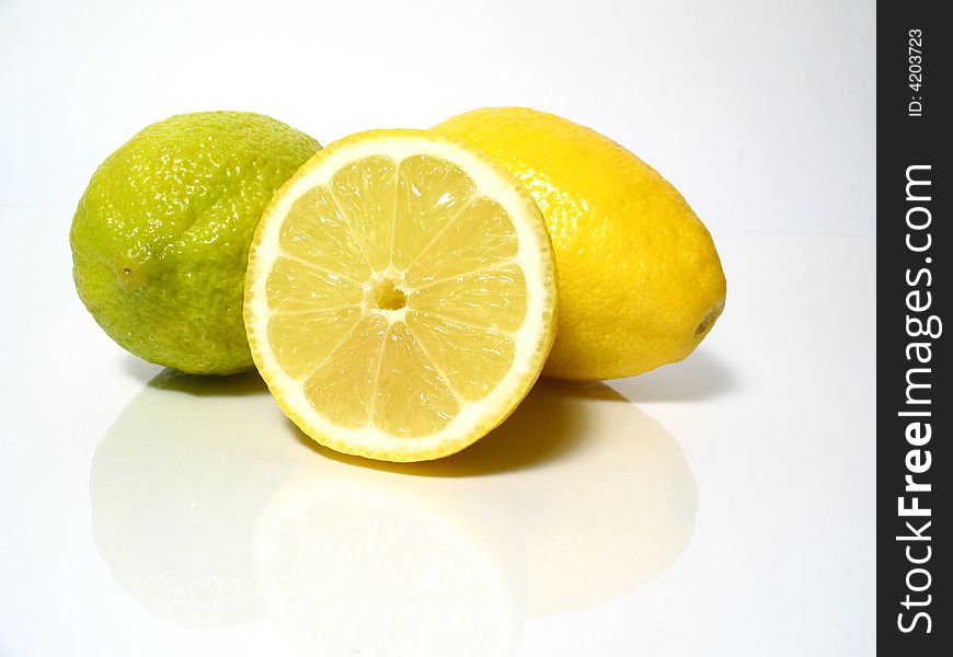 Detail of three fresh lemons