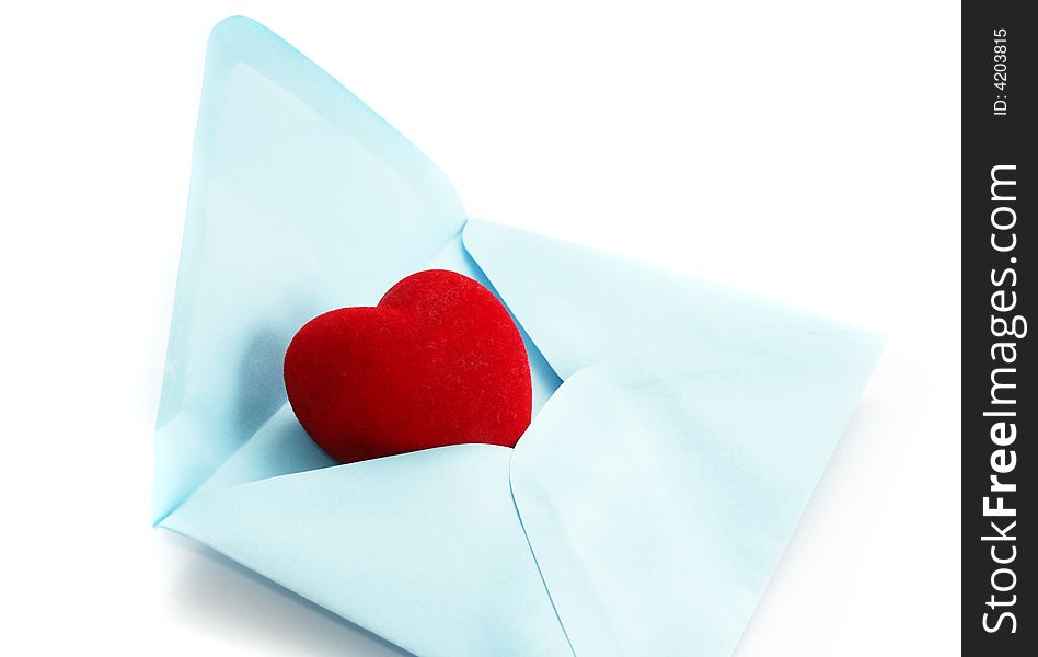 Envelope with a heart on a white background. Envelope with a heart on a white background