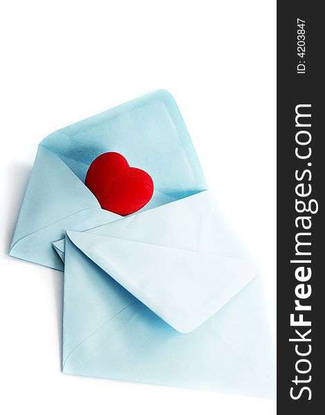 Envelope with a heart on a white background. Envelope with a heart on a white background