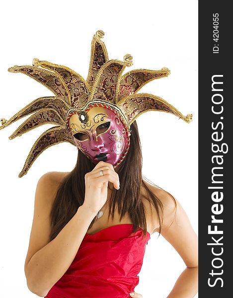 Beautiful brunette girl with Venice carnival mask. Beautiful brunette girl with Venice carnival mask.