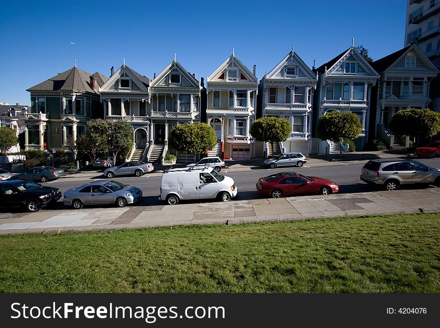 A row of old Victorian houses in San Francisco. A row of old Victorian houses in San Francisco