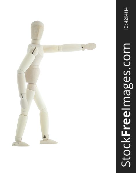 Isolated manikin with right hand outstretched and pointing. Isolated manikin with right hand outstretched and pointing