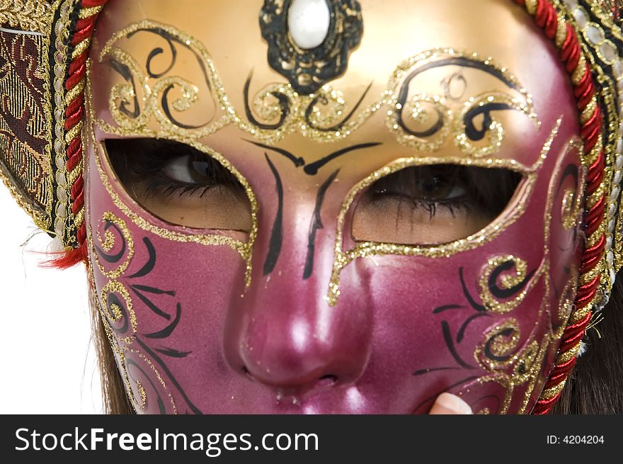 Beautiful brunette girl with Venice carnival mask. Beautiful brunette girl with Venice carnival mask.
