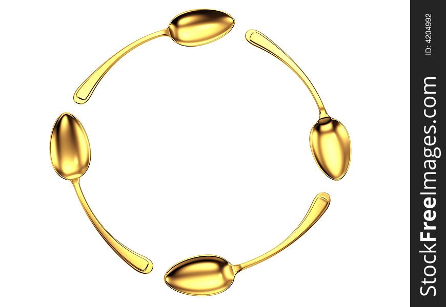 Bend gold spoon circle isolated