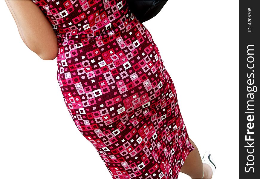 Girl in the red dress. Clipping path.