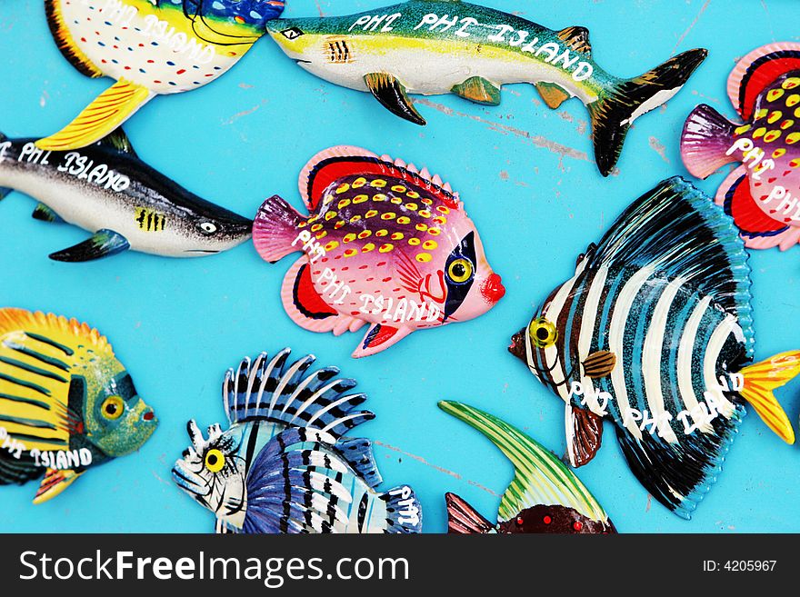 Fish magnet souvenirs from Phi Phi Island, Thailand - travel and tourism. Fish magnet souvenirs from Phi Phi Island, Thailand - travel and tourism.