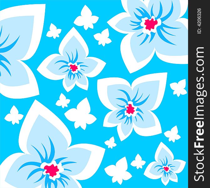 Blue ornate flowers on a  blue background. Digital illustration. Blue ornate flowers on a  blue background. Digital illustration.