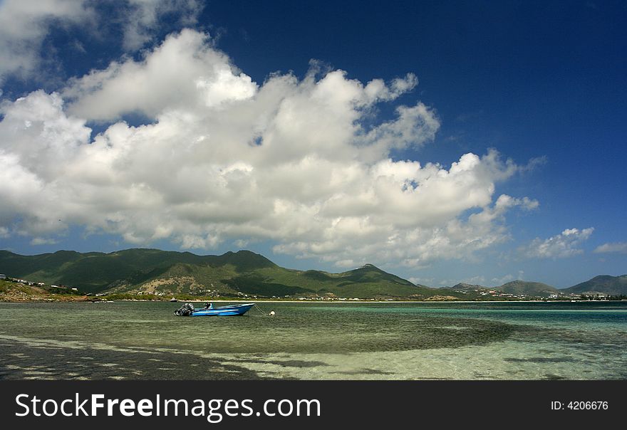 St Maarten Blue Boat Blue Sky