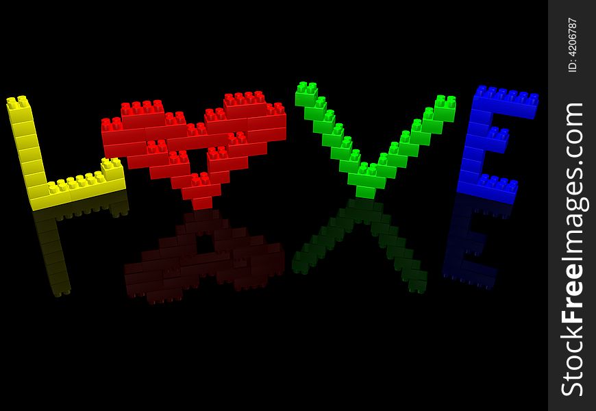 Word love constructed of toy cubes