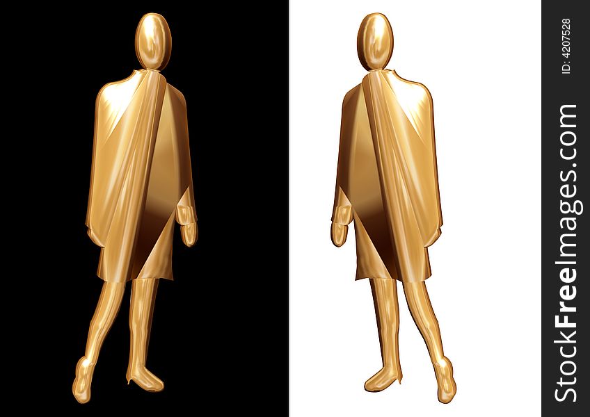 3D fashion model in golden cape