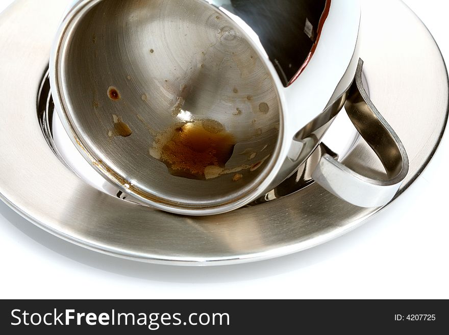 Empty steel mug, isolated on white