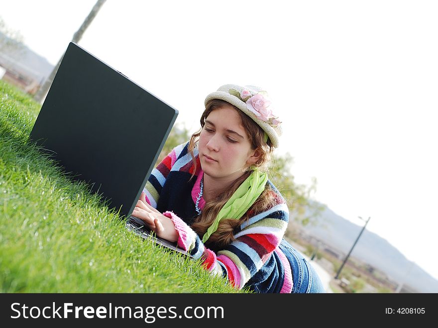 Young Girl And Laptop