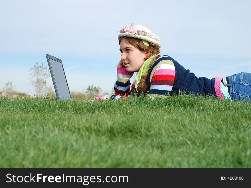 Young girl and laptop