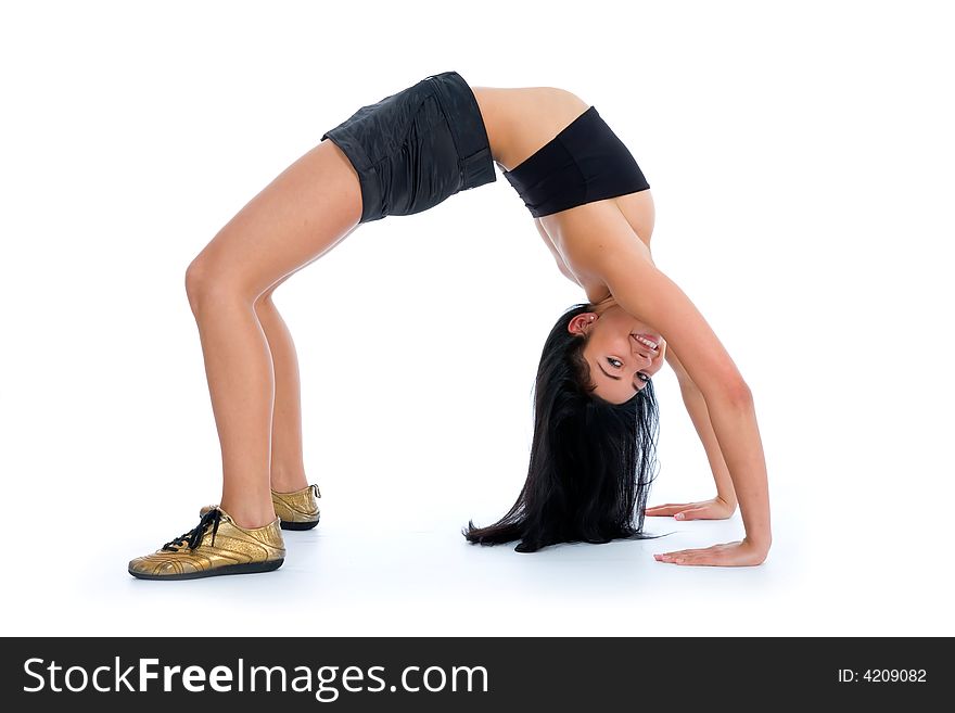 Woman practicing fitness on isolated background