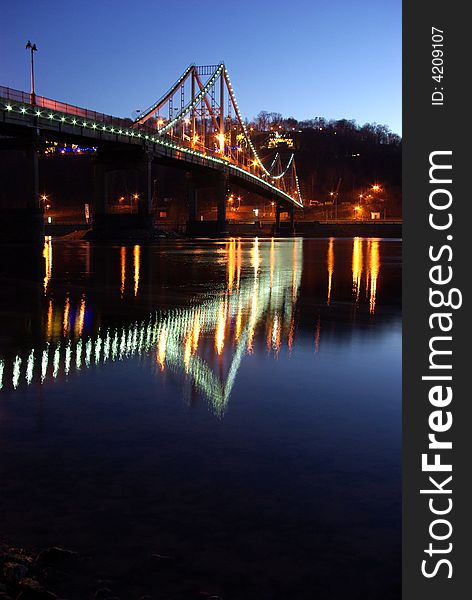 Foot bridge cross the Dniper river, Kiev, Ukraine