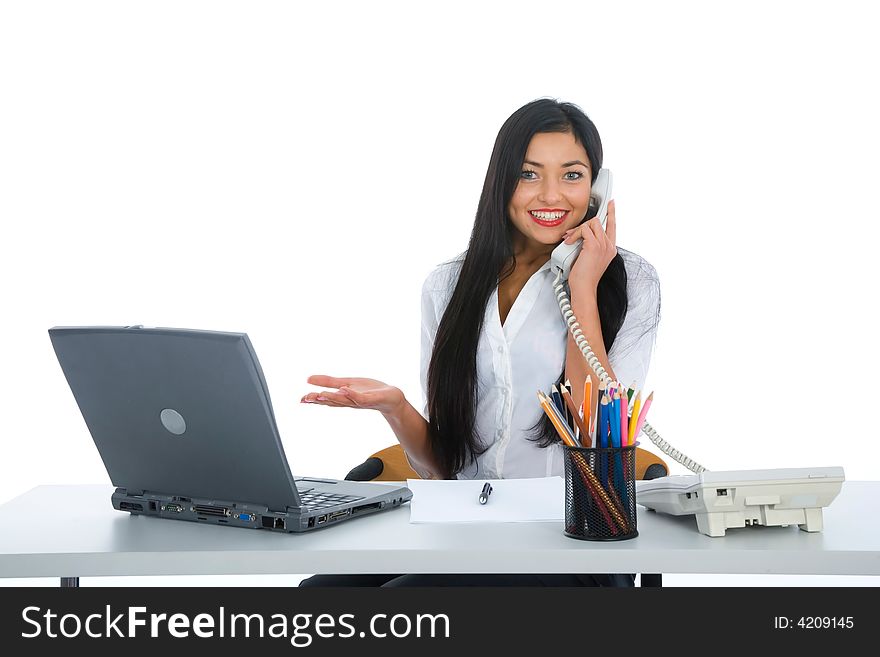 Business woman working on isolated background