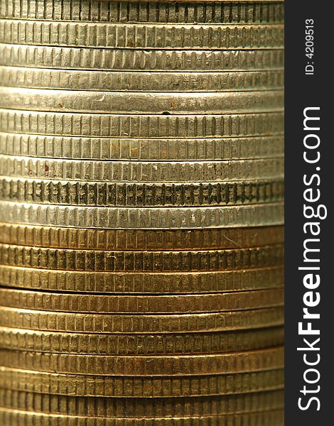 Close-up of multicolor coins stack