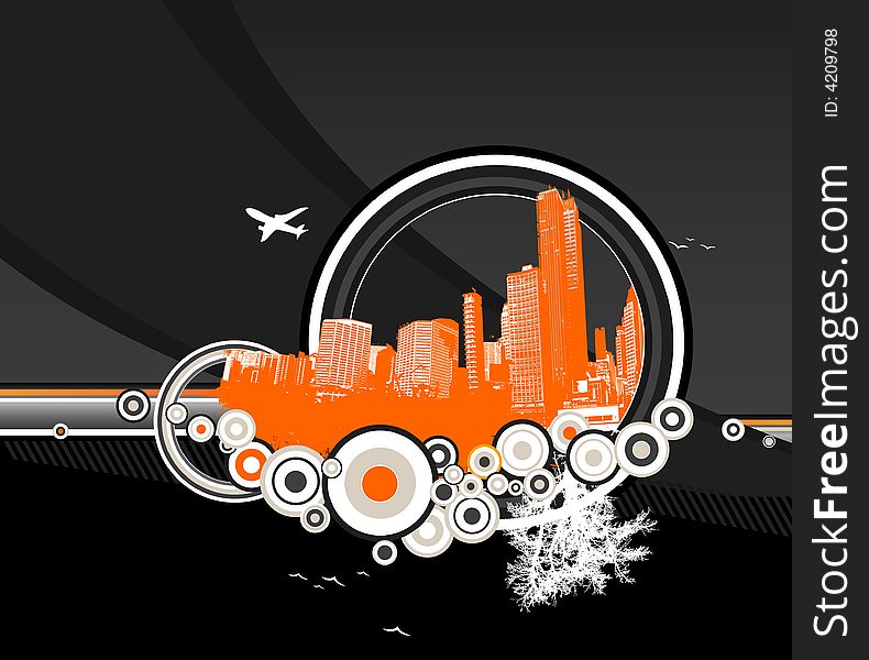 City and nature with circles on black background. Vector. City and nature with circles on black background. Vector