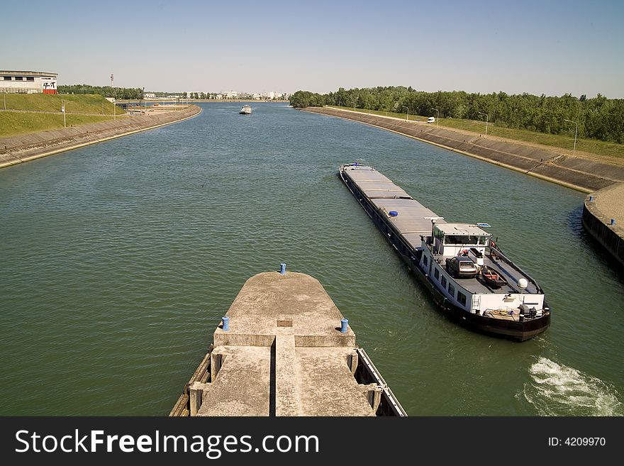 Boat on rhine, germany/france