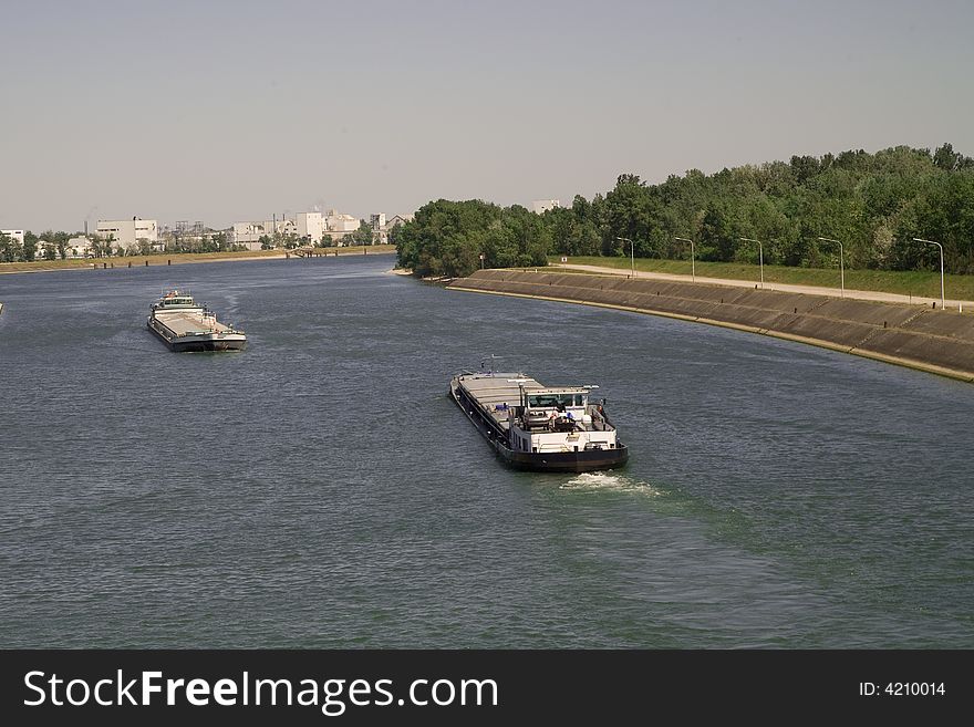 Boat on rhine, germany/france