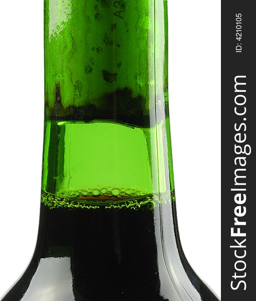 Detail of green wine bottle; isolated on white ground