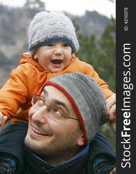 Father and son outdoor portrait