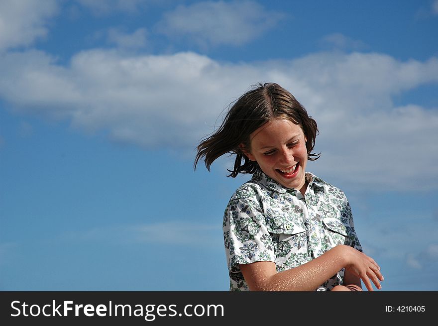 Portrait of child, blue sky background, nikon D70. Portrait of child, blue sky background, nikon D70