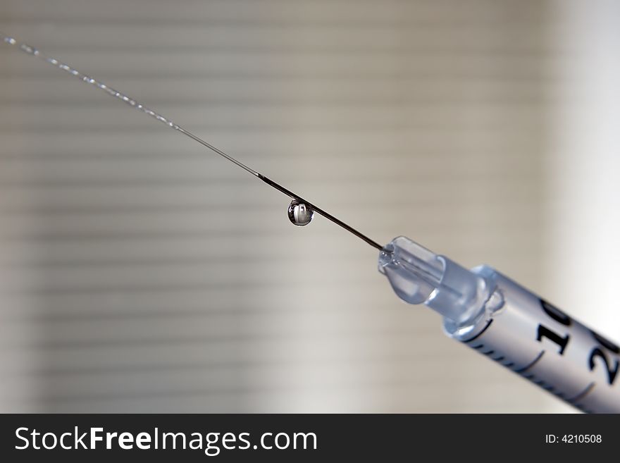 Jet of a liquid from a syringe for insulin