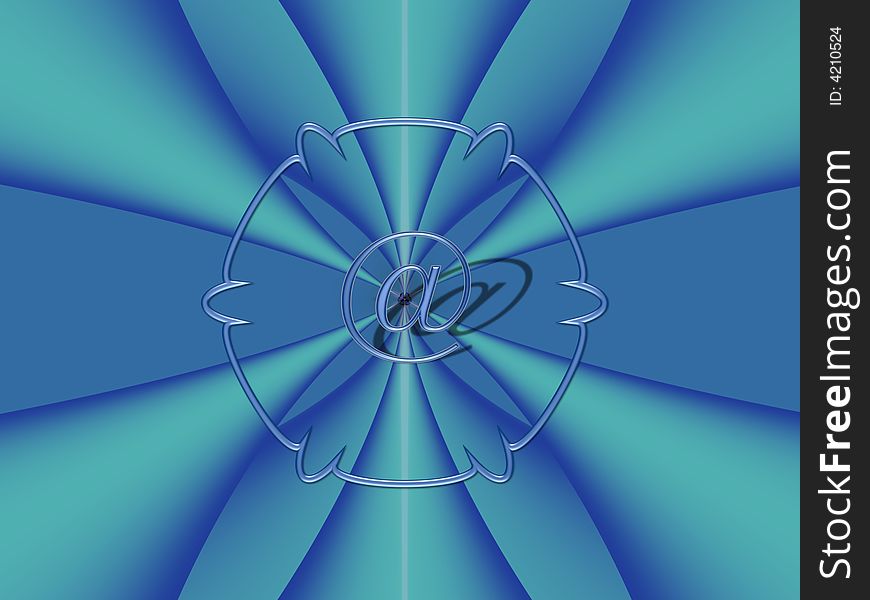 A blue background / design in different blue tones with a radial center and an @. A blue background / design in different blue tones with a radial center and an @