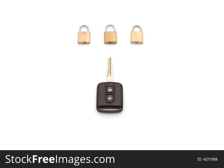 Universal key concept. Three key-lockson the white backround. Universal key concept. Three key-lockson the white backround.