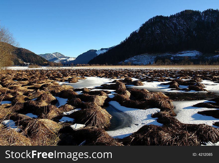 Winter Bog in mountains.