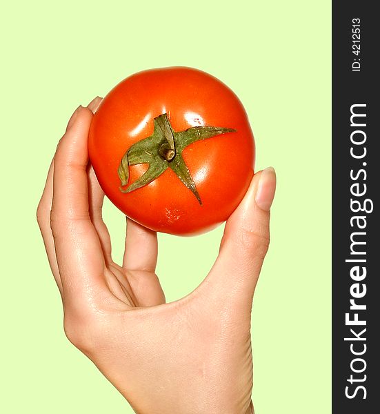 Human hands with vegetable on background