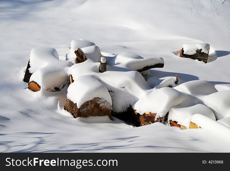 Firewood Covered By Snow