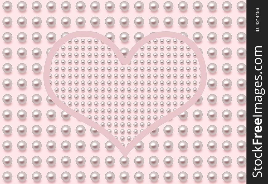 Pearl heart on pink background with pearls