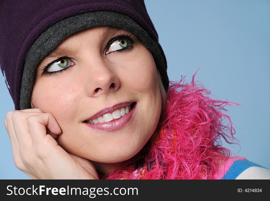 Portrait of winter girl smiling