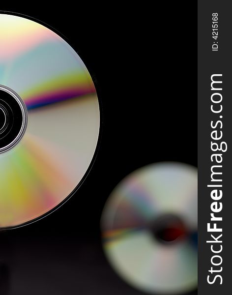 A close-up view of CDs. A close-up view of CDs