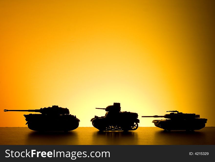 Battle tank driving on a sunset. Battle tank driving on a sunset