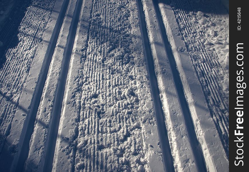 Cross country trails in snowy winter