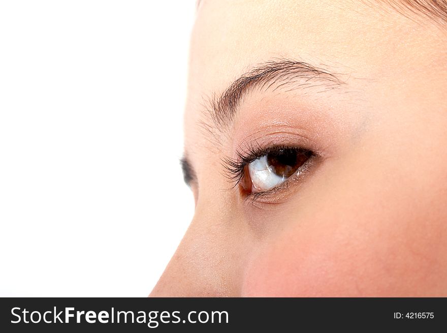 Young girl looking on a white background