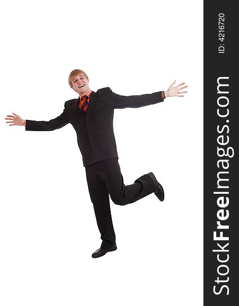 Portrait of a jumping young man. Happiness. Shot in studio. Portrait of a jumping young man. Happiness. Shot in studio.