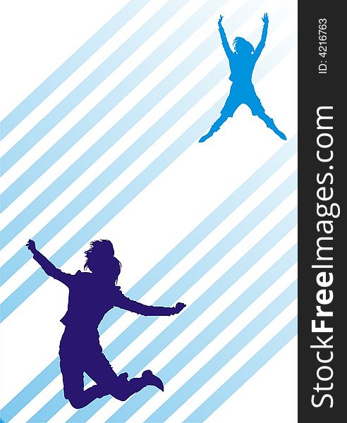 Dark blue silhouettes of jumping girls