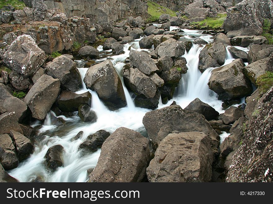 Small waterfall in Dingvellir national park, Iceland. Small waterfall in Dingvellir national park, Iceland