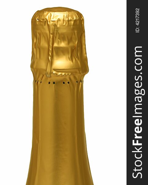 Top of a champagne bottle isolated on white - includes clipping path