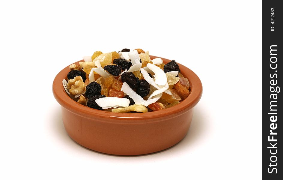 A healthy snack in a brown bowl
