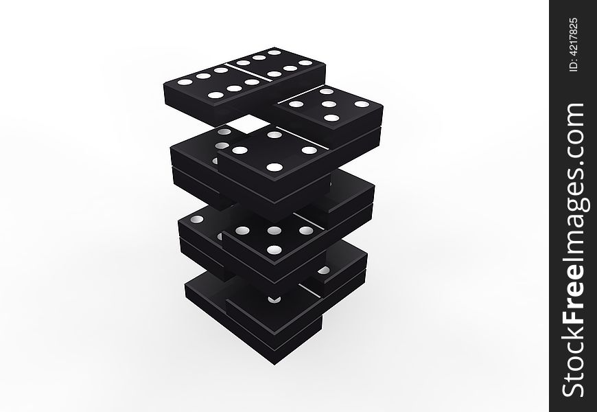 Black domino steps on white background